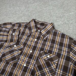 Vintage Kingsport Shirt Mens M Brown Plaid Long Sleeve Button Up Pockets 70s 80s
